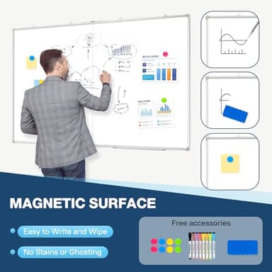 WALGLASS Large White Board Dry Erase Board, 72" x 40" Double-Sided Foldable Dry Erase Board for Wall, Magnetic Whiteboard for Office, Home, School, Kitchen - Image 4