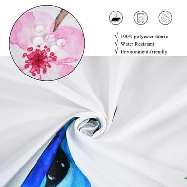 Caheansi Hummingbird Floral Shower Curtain, Spring Watercolor Flowers Blossom with Leaves Butterflies Plants Bathroom Curtain Waterproof Fabric Machine Washable with Hooks, 72" Wx72 L - Image 4
