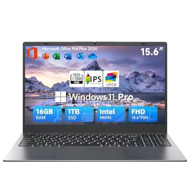BLUEING 15.6" Laptop Computer, N5095 Processor (4C/4T, Up to 2.9GHz), 16GB RAM 1TB SSD(Up to 2TB), Win11 Pro, Office 2024, Backlit, Fingerprint, Type-C, HDMI, USB3.2, BT5, WiFi 5, Laptops - Image 1