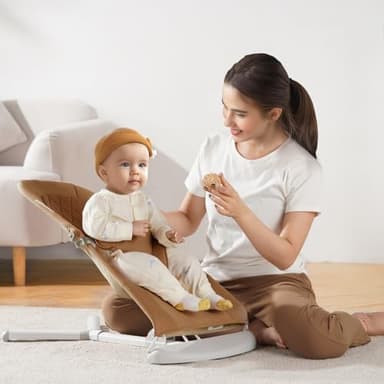 VEVOR Baby Bouncer, Folding Bouncer Seat for Babies 0-9 Months, Newborn Bouncer Chair with 2 Reclining Angles & 3-Point Harness, Portable Infant Rocker with Carrying Bag for Indoors Outdoors, Camel - Image 8