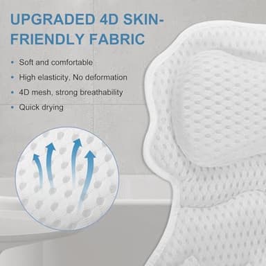 SetSail Bath Pillow, Relaxing Bath Pillows for Tub Neck and Back Support Soft 4D Breathable Air Mesh Ergonomic Bathtub Pillow with 6 Strong Suction Cups and Hook Luxury Bathroom Accessories,White - Image 4