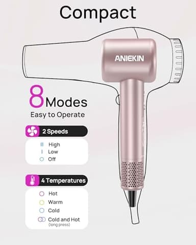 Hair Dryer, High-Speed Ionic Low Noise Blow Dryer with Brushless Motor for Fast Drying, Thermo-Control Quiet Compact Hair Blow Dryer with Magnetic Diffuser for Curly Hair for Home Travel Salon - Image 6