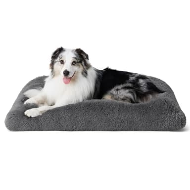 Bedsure Washable Extra Large Dog Bed for Crate, Faux Fur Dog Crate Pad for Large Breed, Plush Soft Comfort Dogs Sleeping Mat, Anti-Slip Pet Kennel Pad, 41" x 29", Dark Grey - Image 1
