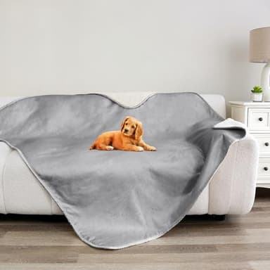 Bigbeer Waterproof Dog Blankets for Extra Large Dogs, Washable Pet Blanket for Indoor Cats, Plush Sherpa Puppy Throw Furniture Protector for Bed Couch Sofa(50"x60",XL,Darkgrey) - Image 1