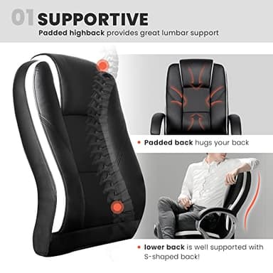 NEO CHAIR Office Desk Ergonomic Gaming Chair High Back Adjustable Computer Chair with Wheels and Lumbar Support Comfy Leather Executive Swivel (Black) - Image 4