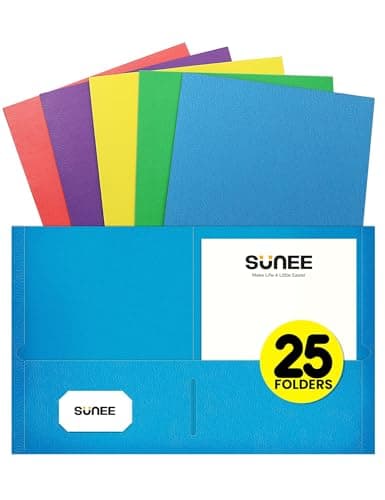 SUNEE Folders with Pockets(25 Pack, Assorted Colors), 2 Pocket Folders Fit Letter Size Paper, Paper File Folder for School Office Home Business - Image 1