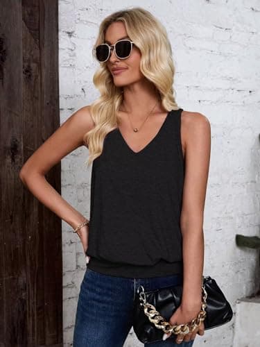 Sialois Womens Tank Tops Casual V Neck Sleeveless Spring Summer Clothes Solid Color Loose Fit Cute Y2K Outfit Basic Cami 2025 Fashion Shirts,Black,Medium Size - Image 6