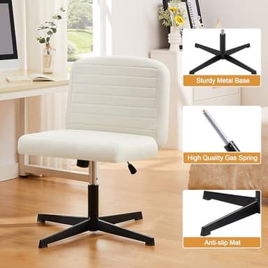 VECELO Armless Criss Cross Chair Legged No Wheels, Swivel Height Adjustable Fabric Wide Seat for Make Up/Bedroom/Small Space - Image 4
