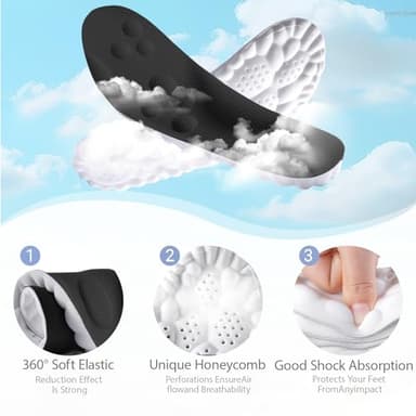 DWTWLE 4D Cloud Insoles for Men and Women Memory Foam Cloud Insoles Super Soft Anti-Fatigue, Shock Absorption, Relieve Foot Pain, (Black, Men: US 7-11) - Image 3