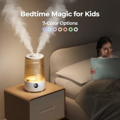 Homvana Humidifiers for Bedroom Home, 3.6 L Cool Mist Top-Fill 34H Super Long Time, Quiet 23dB, Baby Humidifier, Oil Diffuser for Large Room, Plants, Nursery, Office BPA FREE, 7 Color Light Ultrasonic - Image 5