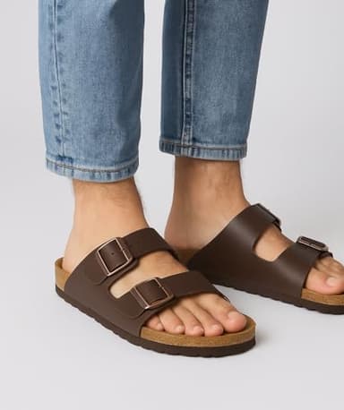 CUSHIONAIRE Lane Cork Footbed Mens Sandals, Adjustable Buckle Comfort Slides for Men, Genuine Leather Insole Summer Sandals Men Footwear, BROWN 12 - Image 7