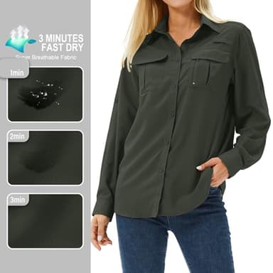 Toumett Women's UPF 50 Long Sleeve UV Sun Protection Safari Shirts Outdoor Quick Dry Fishing Hiking Travel Shirts(Amy Green,2XL,5071) - Image 7