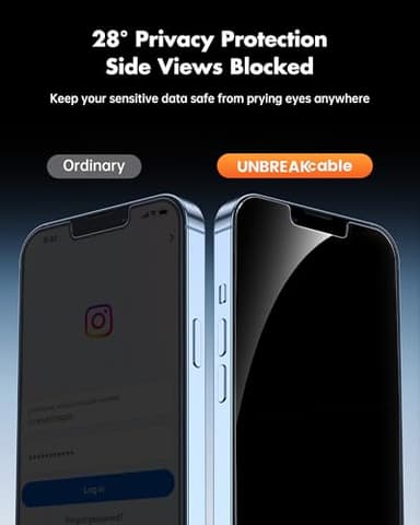 UNBREAKcable Privacy Screen Protector for iPhone 14/ iPhone 13/13 Pro, Tempered Glass [True 28°Anti Spy] [9H Hardness] [Case Friendly] Private Protector for iPhone 6.1" - 2 Pack - Image 2
