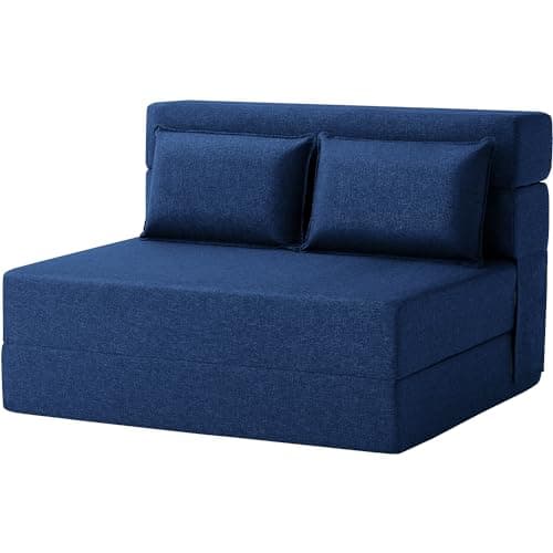 FILUXE Convertible Folding Sofa Bed - Sleeper Chair with Pillow, Modern Linen Fabric Floor & Futon Couch, Foldable Mattress for Living Room/Dorm/Guest/Home Office/Apartment,Standard Size, Navy Blue - Image 1