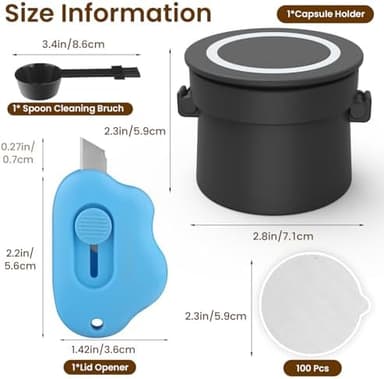 Reusable Vertuo Capsule Kit for Reusable nspresso Vertuo Pods, Upgraded Holder with 100 Pcs Aluminum Foil Seal Lids and Brush Lid Opener for Refillable Vertuo Pods（Black - Image 4