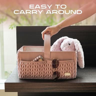 LUKJOJO Luxurious Baby Diaper Caddy, Nursery Storage Basket for Newborn Boy and Girl, Travel Baby Basket for Diapers Baby Wipes, Organizer Tote Bag Storage Bin, Baby Shower Gifts(dusty rose) - Image 6