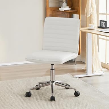 Furnimart Faux Leather Mid-Back Armless Office Desk Adjustable Task Chair Home Office Chair Small Swivel Chair Dorm Chair with Smooth Casters (PU White) - Image 7