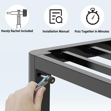 FUIOBYVV 14 Inch Queen Bed Frame with Rounded Corner and Headboard Hole Mattress Retainers 3500 LBS Metal Heavy Duty Steel Slats Support No Box Spring Needed Platform Noise Free Easy Assembly - Image 6