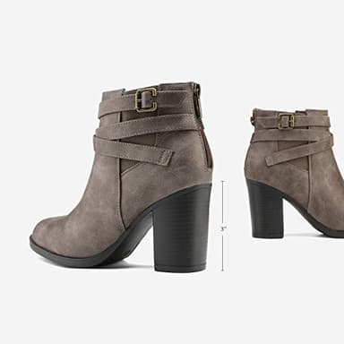 TOETOS Women's Chunky High Heel Ankle Boots Close Toe Fall Heeled Booties Shoes,Size 7,Taupe,CHICAGO-03 - Image 4