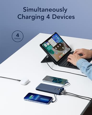 VEGER Portable Charger with Built-in AC Plug and Cables, All in One 10000mAh Ultra-Slim Power Bank, 15W Fast Charging for iPhone, Samsung, Android, Travel Essential (Navy) - Image 4