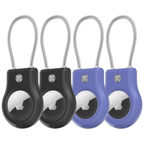 ebeatii Air tag Holder,(4 Pack) Air Tags Keychain with Secure Lock,Air Tags Case with Wire Cable for Apple Airtag,Anti-Lost Protective Case with Keyring for Luggage, Key, Pet, Bag, Black/Blue