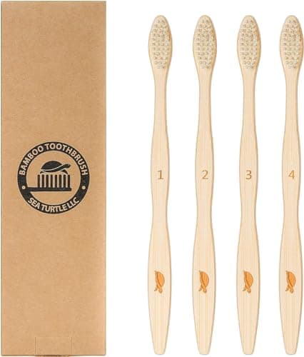 Sea Turtle Plant-Based Bristles, Bamboo Toothbrushes, Soft Natural Toothbrush for Adults (4 Pack) - Image 1