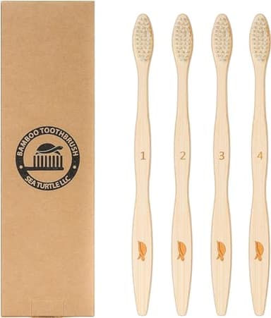 Sea Turtle Plant-Based Bristles, Bamboo Toothbrushes, Soft Natural Toothbrush for Adults (4 Pack) - Image 1