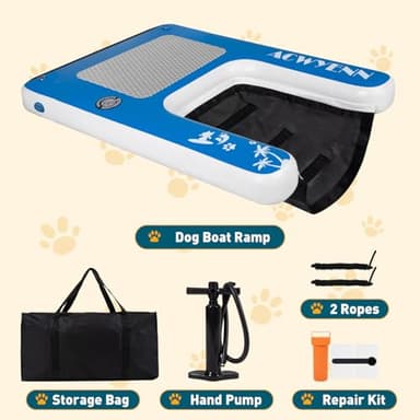 ACWYENN Large Inflatable Dog Boat Pool Ramp for Large Dog Ramp for Pool Boat Dock with Non-Slip Pad (58" x 38" Blue) - Image 7