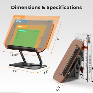 SupeDesk Book Stand for Reading, Adjustable Book Holder with 360° Rotating Bases, Foldable Designs, and Elastic Clips, Multifunctional Display Stand for Recipe, Cookbooks, Magazines, Tablets, Laptops - Image 2