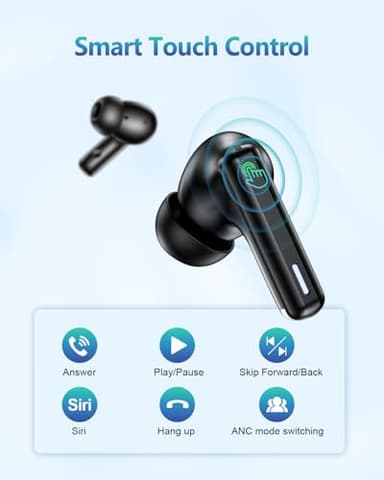 Wireless Earbuds Bluetooth Headphones, Ear Buds with Touch Screen, ANC ENC Noise Cancelling Transparency Mode, 40H Stereo Deep Bass, IPX7 Waterproof, Clear Calls, 5 EQ for iOS Android (Black) - Image 9