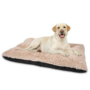 JOEJOY Large Dog Bed Crate Pad, Deluxe Plush Washable Dog Beds Fulffy Soft Kennel Pad Anti-Slip Pet Sleeping Mat for Large Medium Small Dogs, 35" x 23", Beige - Image 1