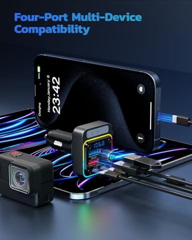 Nulaxy 54W Bluetooth 5.3 Car Adapter Charger 4-Port Fast Charging [PD36W & QC3.0 18W], Wireless Radio FM Transmitter with Deep Bass Player, 5 Colors LED Backlit, Hands-Free Calling, Support USB Drive - Image 6
