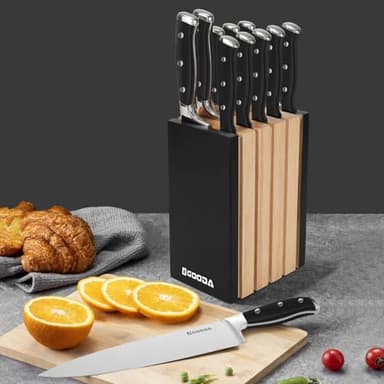 GOODA Knife Set with Block,11 Pieces High Carbon Stainless Steel Kitchen Knife set with Wooden Block,Dishwasher Safe Cooking Knives with Sharp Blade Forged Triple Rivet Ergonomic Handle - Image 3