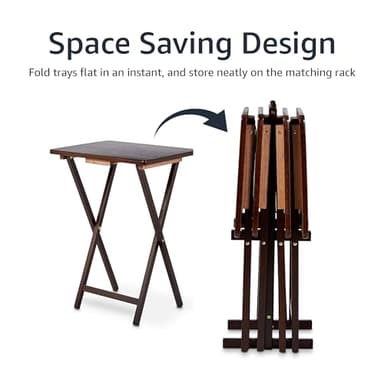 Amazon Basics Classic Foldable TV Dinner Tray Table with Storage Rack, 14.6 L x 19 W x 26 H inch, Espresso, 4-Pack - Image 5