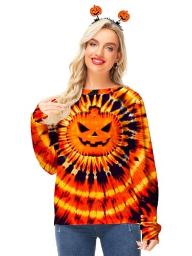 Deerose Women's Halloween Jack O Lantern Sweatshirt Long Sleeve Pumpkin Printed Tops Casual Funny Blouse L - Image 3