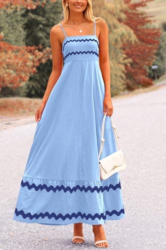 PRETTYGARDEN Women's 2025 Summer Flowy Maxi Dress Casual Sleeveless Spaghetti Strap Ruffle Beach Long Dresses (Light Blue,Medium) - Image 4