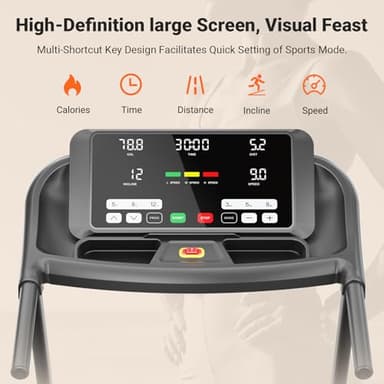 THERUN Incline Treadmill, 0-12% Auto Incline Treadmills for Running and Walking, 300 lbs Weight Capacity, Wide Belt, 3.0 HP, 18" LED Screen, 2 Layers Shock-Absorbing - Image 6