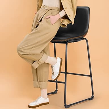 Bar Stools Set of 2, Counter Height Bar Stools with Back, 26 inch Armless Industrial Faux Leather Barstools with Metal Legs and Footrest, Modern Dining Chairs for Home Kitchen Island, Black - Image 7