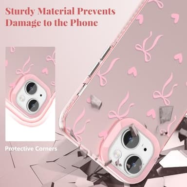 ZTOFERA for iPhone 13/14 Case,Cute Pink Ribbon Bow Tie Planet Star Floral Aesthetic Phone Case,Trendy Slim Hard IMD Shockproof Protective Bumper Phone Cover for Women Girls,Heart - Image 6