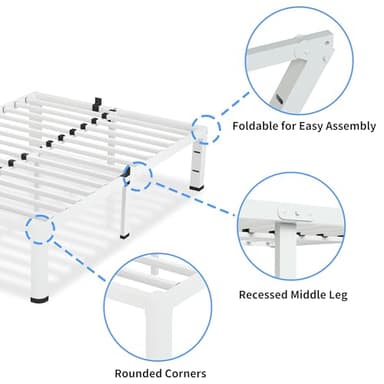 VIPSHOW 18 Inch King Size White Bed Frame, 3500Lbs Heavy Duty Metal Platform with Round Corner Legs Mattress Slide Stopper, Steel Slat Support No Box Spring Needed, Noise Free, Non-Slip, Easy Assembly - Image 5
