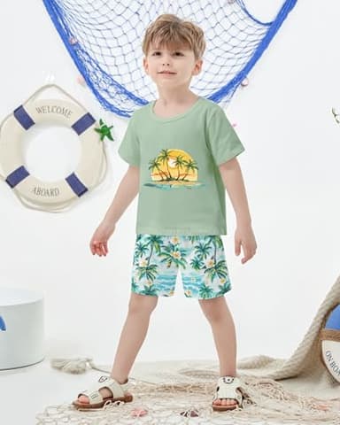 YUEMION Toddler Baby Boy Summer Outfit Baby Boy Clothes Short Sleeve T-Shirts Top + Shorts 2Pcs Boy Clothing Casual Set(Light green, 12-18 Months) - Image 3