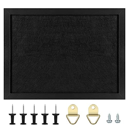 TORASO Cork Board Bulletin Board with Felt,Wood Framed Display Bulletin Board for Walls with Pins, Eye Bolts, gaskets, Screws, Pin Board for Office, School and Home(Black,1pc) - Image 1