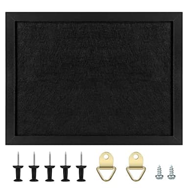 TORASO Cork Board Bulletin Board with Felt,Wood Framed Display Bulletin Board for Walls with Pins, Eye Bolts, gaskets, Screws, Pin Board for Office, School and Home(Black,1pc) - Image 1