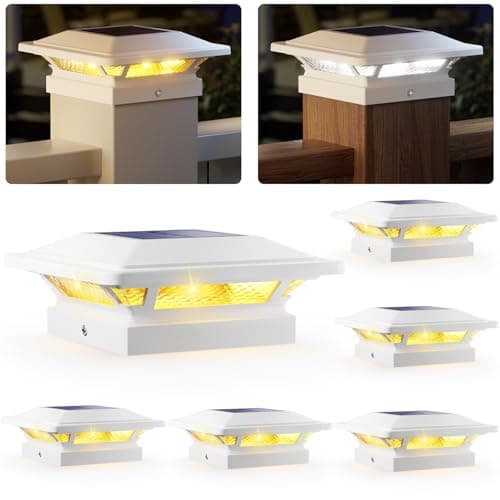 SIEDiNLAR 4x4 Solar Post Cap Lights 16 LEDs 2 Modes 3.5x3.5 4x4 Vinyl Wooden Post Light Waterproof Outdoor for Deck Fence Patio Garden Decor, Warm/Cool White (6 Pack, White) - Image 1