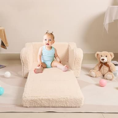 MOMCAYWEX Kids Chairs for Toddler, 2-in-1 Toddler Soft Sherpa Couch Fold Out, Convertible Sofa to Lounger for Girls and Boys, Cream - Image 8