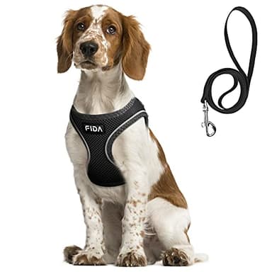 Fida Comfy Dog Harness with Leash, Soft Puppy Vest Escape Proof, Breathable Lightweight Soft Mesh, Adjustable Reflective Step-in Harness for Medium & Large Pet Walking (XL, Black) - Image 1