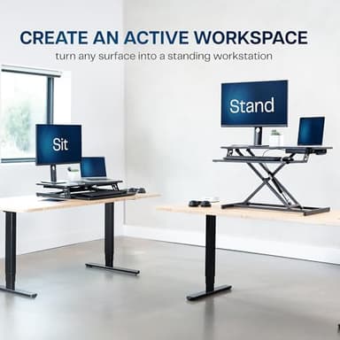 VIVO Height Adjustable 32 inch Stand Up Desk Converter, Quick Sit to Stand Tabletop Dual Monitor Riser Workstation, Black, DESK-V000S - Image 2