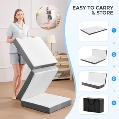 MASVIS Trifold Mattress, 4 Inch Memory Foam Foldable Mattress with Washable Cover, Tri-Folding Floor Bed for Camping, Queen - Image 5