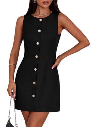 PRETTYGARDEN Work Dresses for Women 2025 Summer Business Formal Short Dress Sleeveless Button Down Elegant Office Outfits (Black,Small) - Image 1