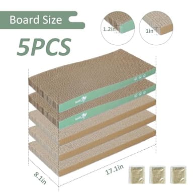 MECOOL Cat Scratching Board，5PC Cat Scratch Pad with Box，Reversible Corrugated Cat Scratcher Cardboard and Lounge Bed for Indoor Cats, Catnip - Image 2